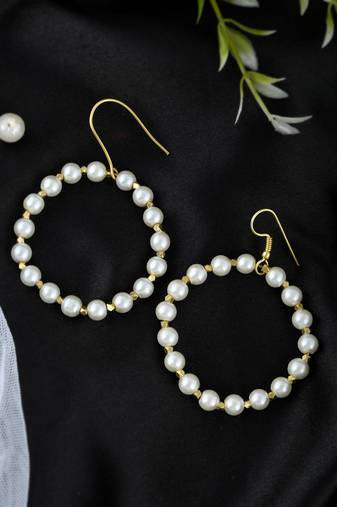 Gold plated circular pearl beads dangle western earrings