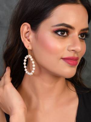 Gold plated circular pearl beads dangle western earrings 2