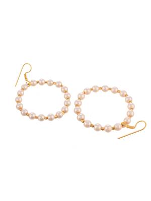 Gold plated circular pearl beads dangle western earrings 3