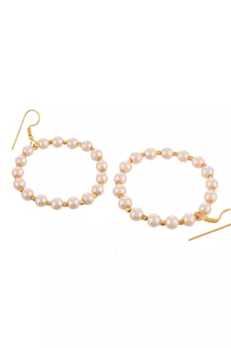 Gold plated circular pearl beads dangle western earrings
