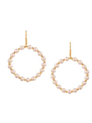 Gold plated circular pearl beads dangle western earrings 4