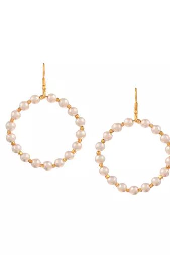 Gold plated circular pearl beads dangle western earrings