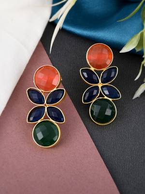 Gold plated unique leaf dangle earrings 1