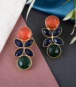 Gold plated unique leaf dangle earrings