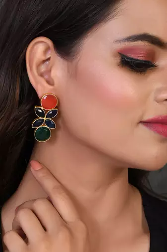 Gold plated unique leaf dangle earrings