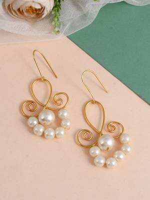 Gold plated pearl beaded drop earrings 1