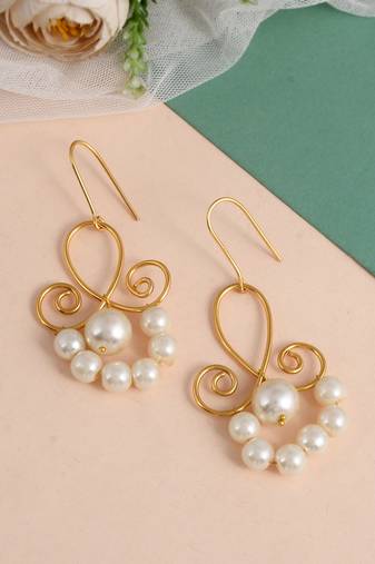 Gold plated pearl beaded drop earrings