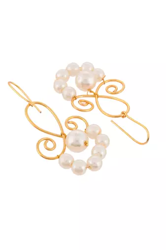Gold plated pearl beaded drop earrings