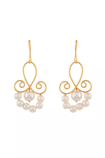 Gold plated pearl beaded drop earrings