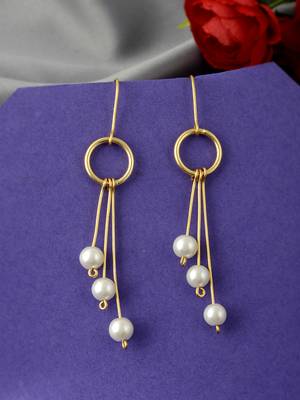 Gold plated pearl beads western drop earrings 1