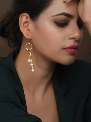 Gold plated pearl beads western drop earrings 2