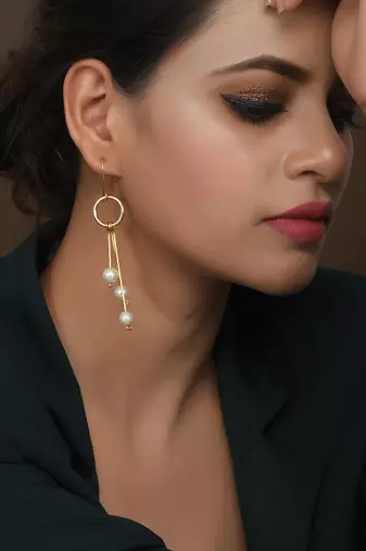 Gold plated pearl beads western drop earrings