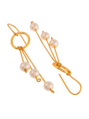 Gold plated pearl beads western drop earrings 3