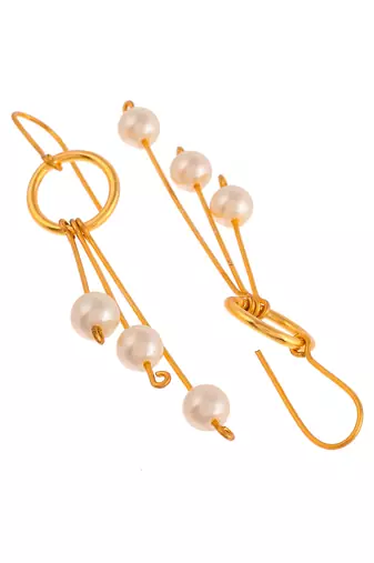 Gold plated pearl beads western drop earrings