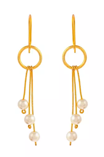 Gold plated pearl beads western drop earrings