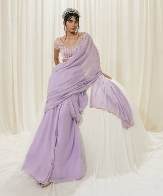 Lavender pre stitched saree set 1