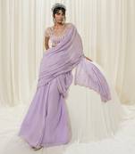 Lavender pre stitched saree set