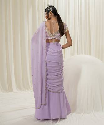 Lavender pre stitched saree set 3