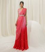 Pink & red palazzo saree set
