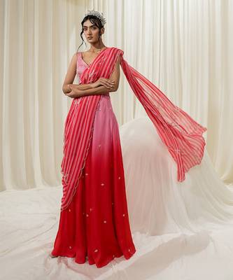 Pink & red palazzo saree set 2
