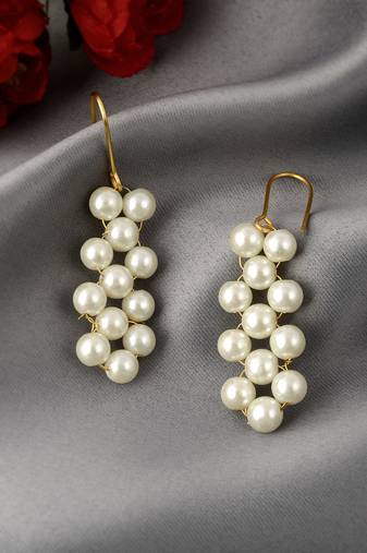 Gold plated pearl beads western drop earrings