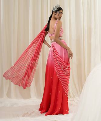 Pink & red palazzo saree set 3