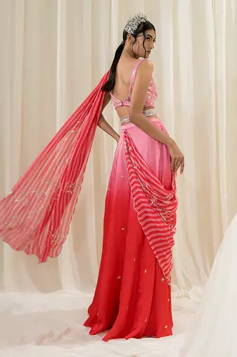 Pink & red palazzo saree set