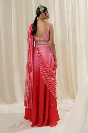 Pink & red palazzo saree set