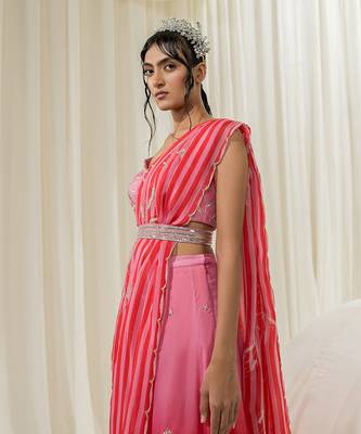 Pink & red palazzo saree set 5