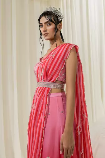 Pink & red palazzo saree set