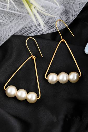 Gold plated triangular shape pearl drop earrings
