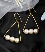 Gold plated triangular shape pearl drop earrings