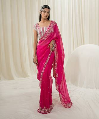 Hot pink saree set 1