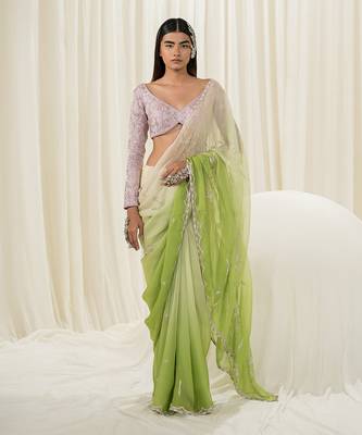 Off white & parrot green saree set 1