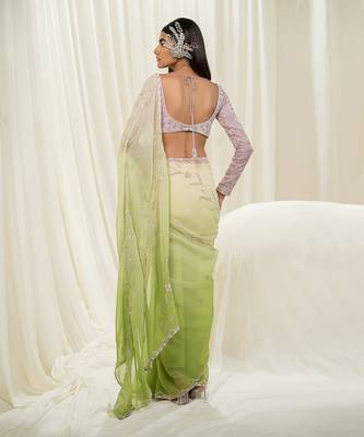 Off white & parrot green saree set 2