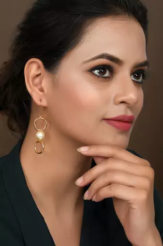 Gold plated pearl beads drop earrings