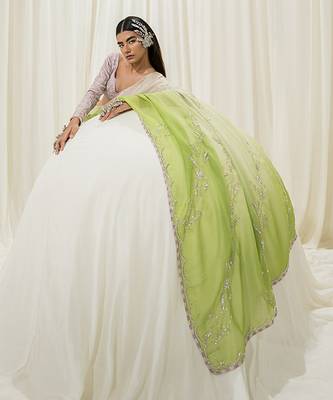 Off white & parrot green saree set 5