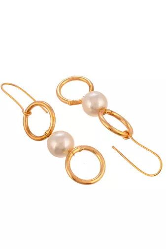 Gold plated pearl beads drop earrings