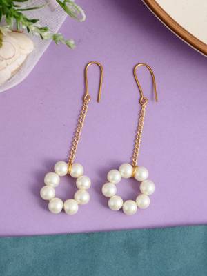 Gold plated pearl chain drop earrings 1
