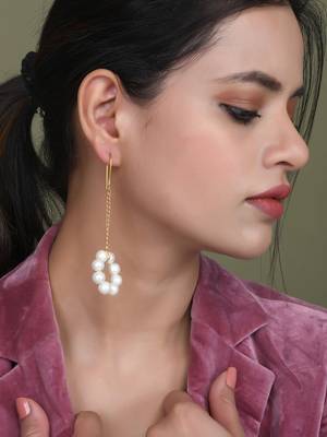 Gold plated pearl chain drop earrings 2
