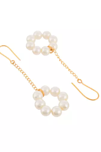 Gold plated pearl chain drop earrings