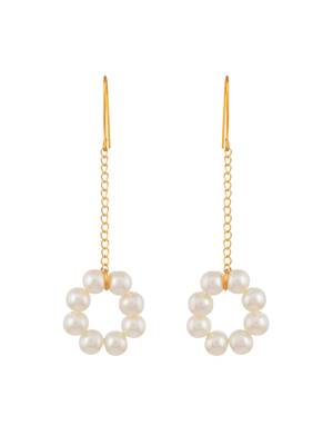 Gold plated pearl chain drop earrings 4