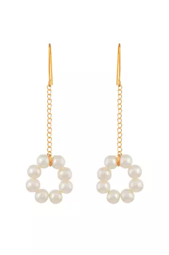 Gold plated pearl chain drop earrings