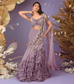 Purple pre drape saree set