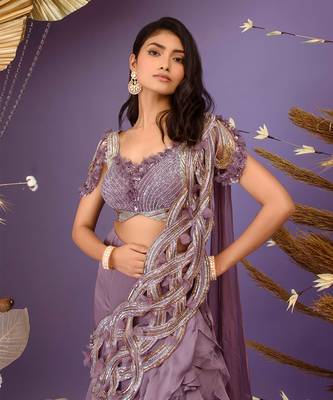 Purple pre drape saree set 2
