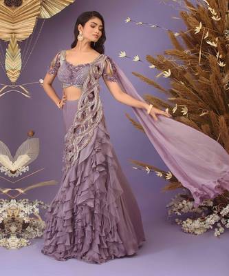 Purple pre drape saree set 3
