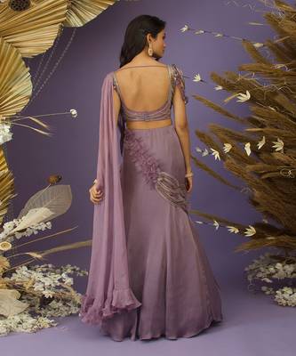 Purple pre drape saree set 4