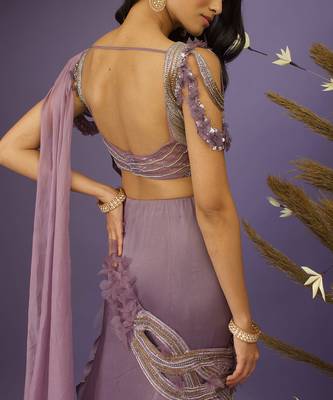 Purple pre drape saree set 5