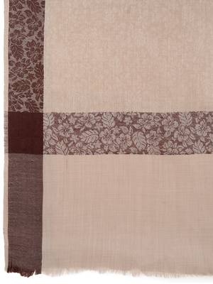 Mens Self Textured Contrast Woven Border Fine Wool Beige Shawl / Lohi 6