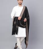 Fine Wool Woven Border Men's Black Shawl